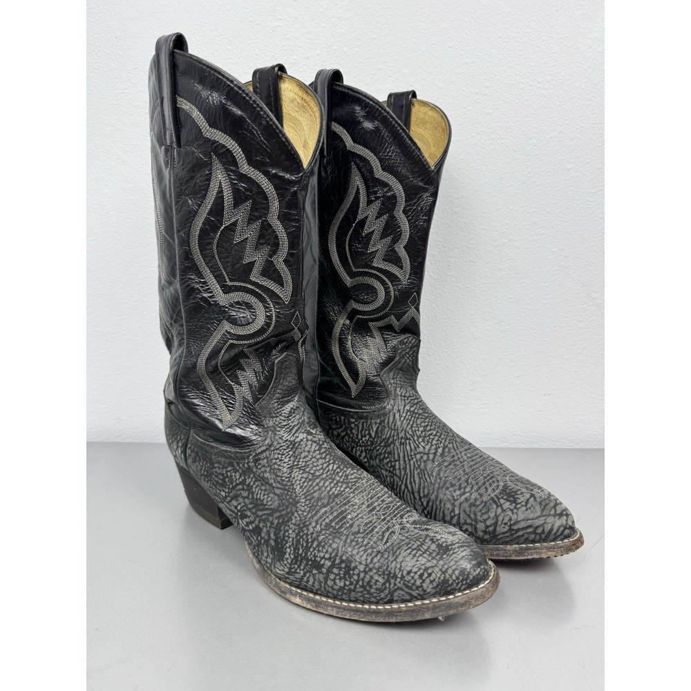 Vintage Tony Lama Cowboy Boots Mens 11 D Bull Leather Shrunken Shoulder Western